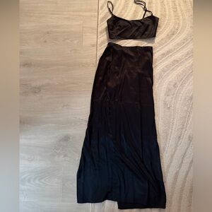 Reformation Black Silk Two Piece Set skirt with top 2P